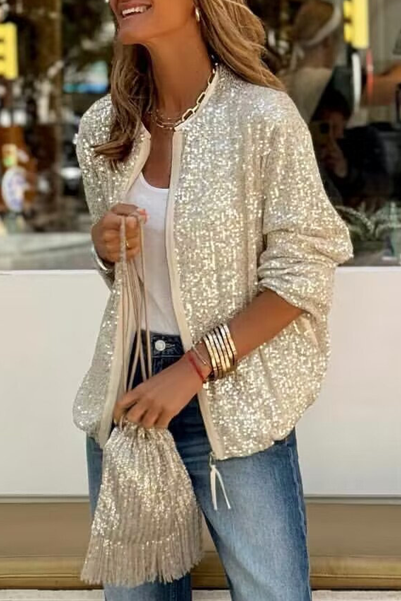 Bohonini Casual Sequin O Neck Blazer for Effortless Style