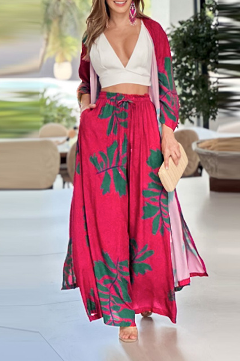 Floral Pocket Cardigan and Pants Set for Effortless Style