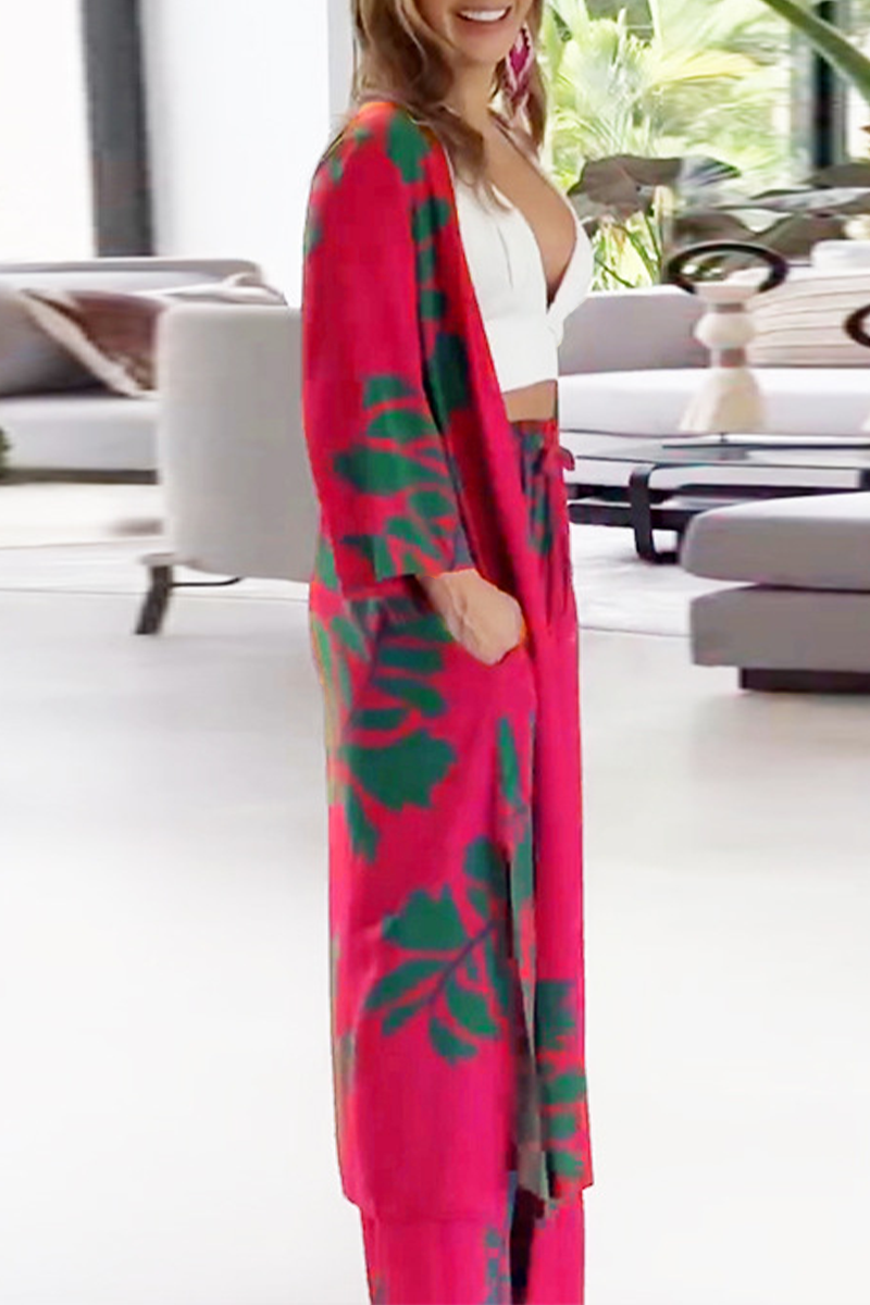 Floral Pocket Cardigan and Pants Set for Effortless Style