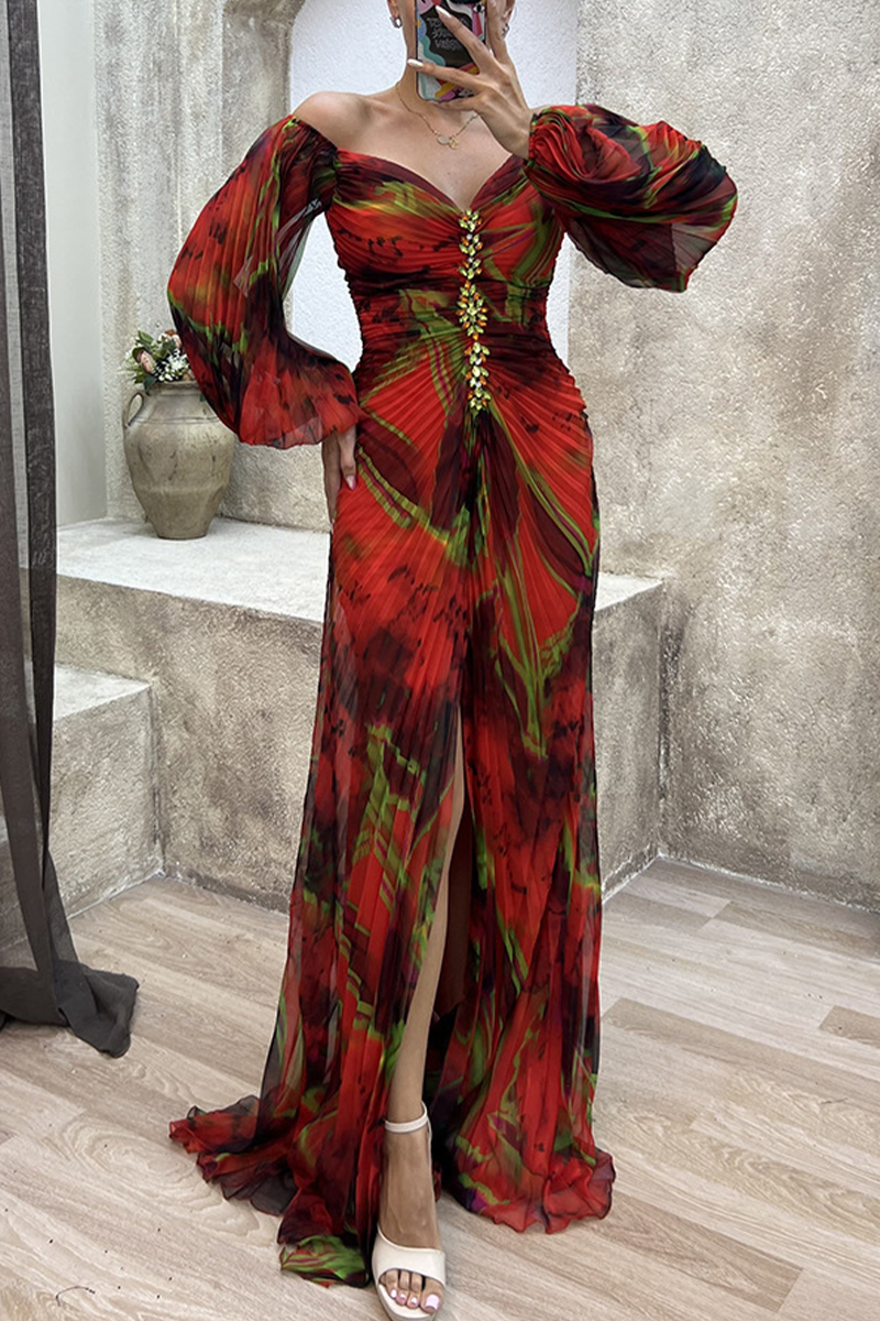 Elegant Formal Gradual Change Fold V Neck Evening Dress Dresses - Fashionpara