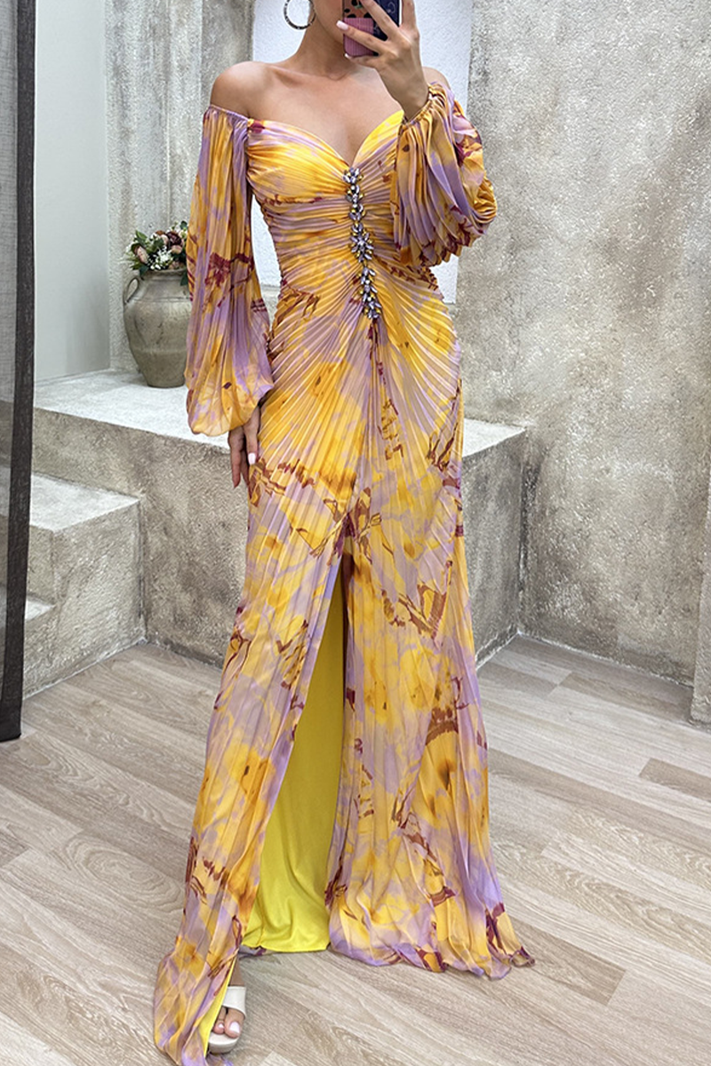 Elegant Formal Gradual Change Fold V Neck Evening Dress Dresses - Fashionpara