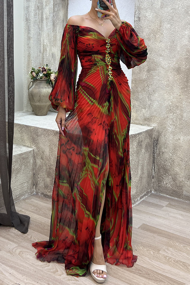 Elegant Formal Gradual Change Fold V Neck Evening Dress Dresses - Fashionpara