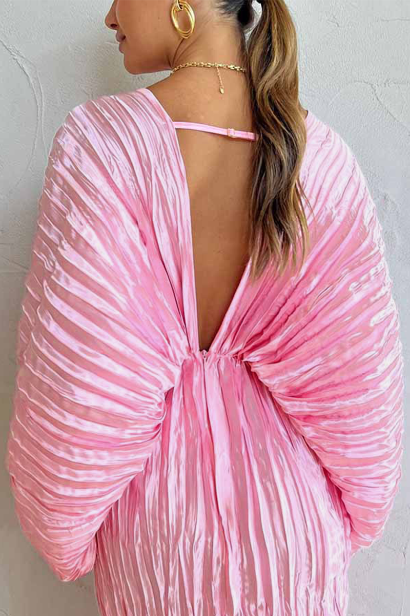 Sexy Celebrities Solid Fold V Neck Dresses - Fashionpara