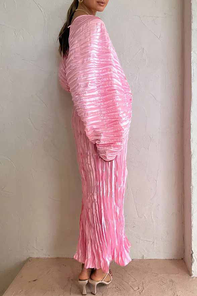 Sexy Celebrities Solid Fold V Neck Dresses - Fashionpara