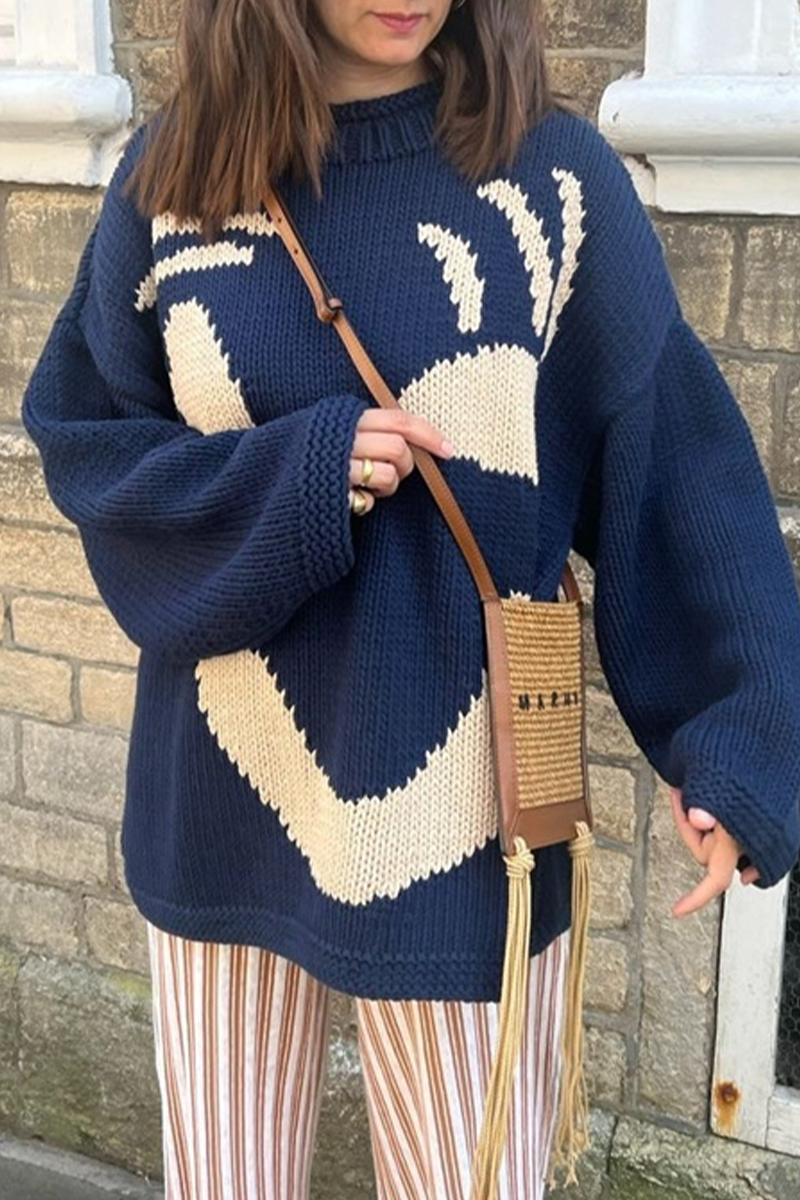 Florcoo Casual Solid Contrast Weave O Neck Sweater Collection