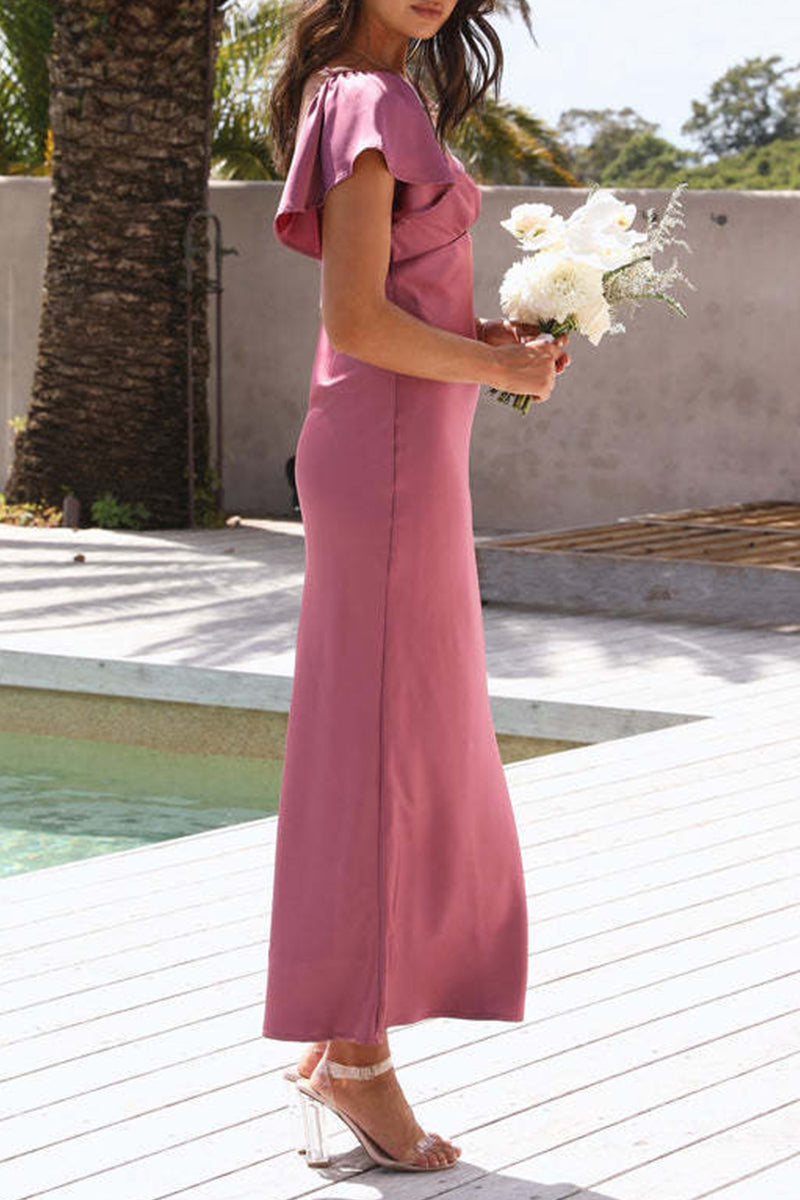 Sexy Solid Flounce V Neck A Line Dresses - Fashionpara