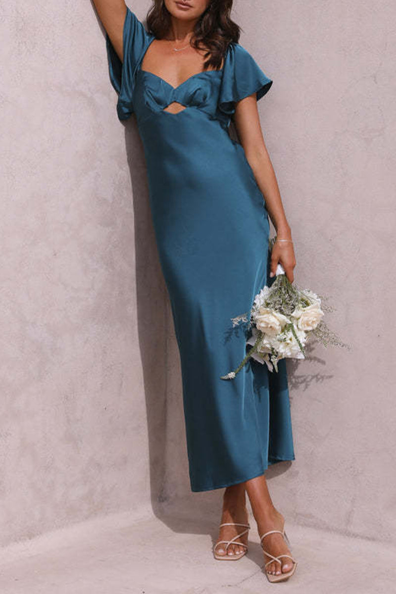 Sexy Solid Flounce V Neck A Line Dresses - Fashionpara