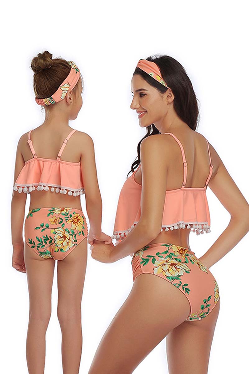 Hanging Neck Floral Print Parent-child Two Pieces Swimsuit