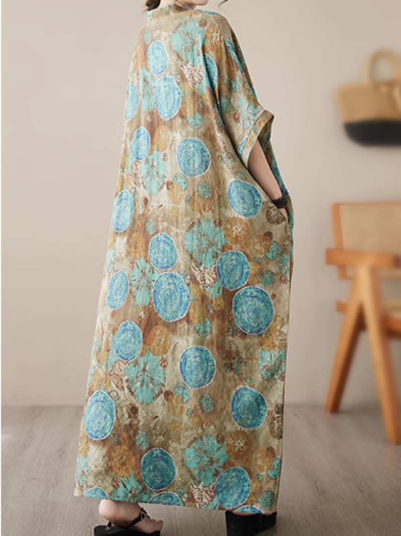 Medallion Print V-Neck Short-Sleeve Kaftan Maxi Dress 3