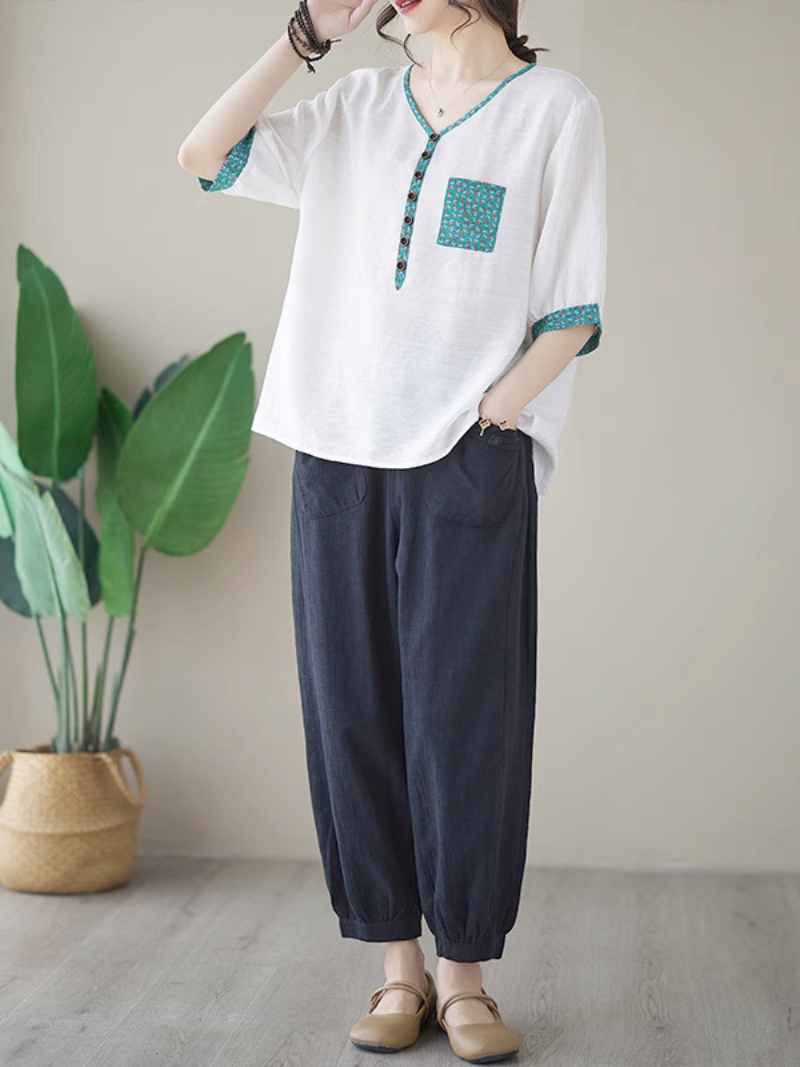 Wrangler Cotton V-neck Loose Top - Fashionpara