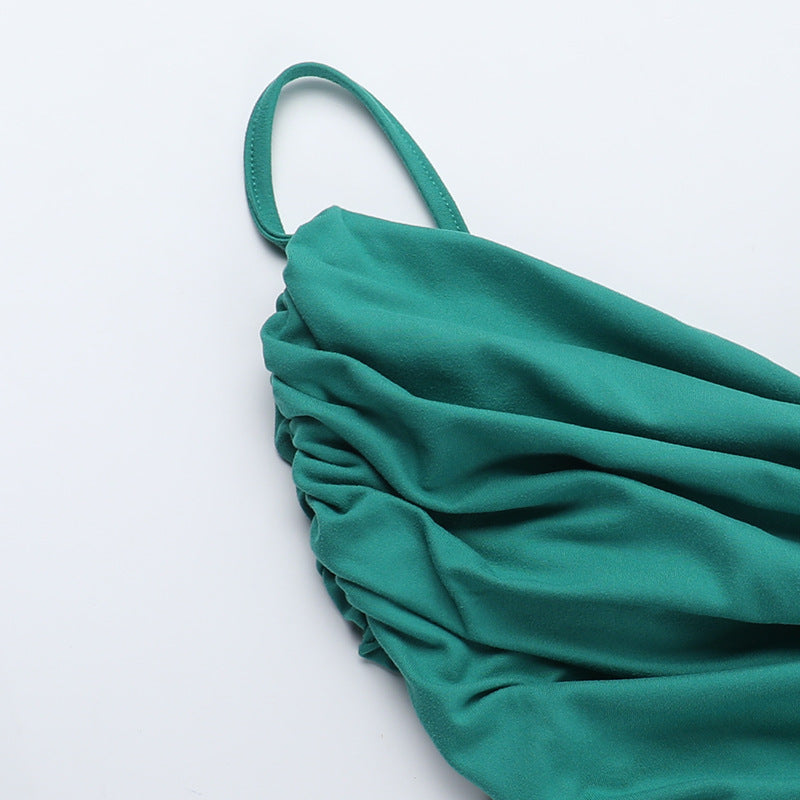 Cowl Neck Spaghetti Strap Ruched Bodycon Maxi Dress 16
