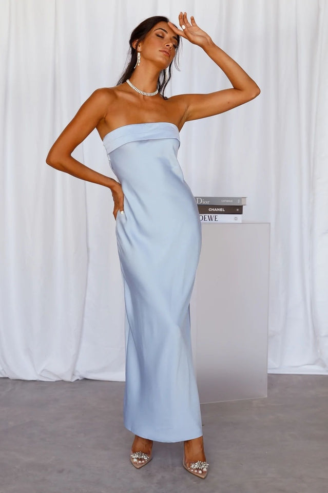 Satin Strapless Bias Cut Slip Midi Dress