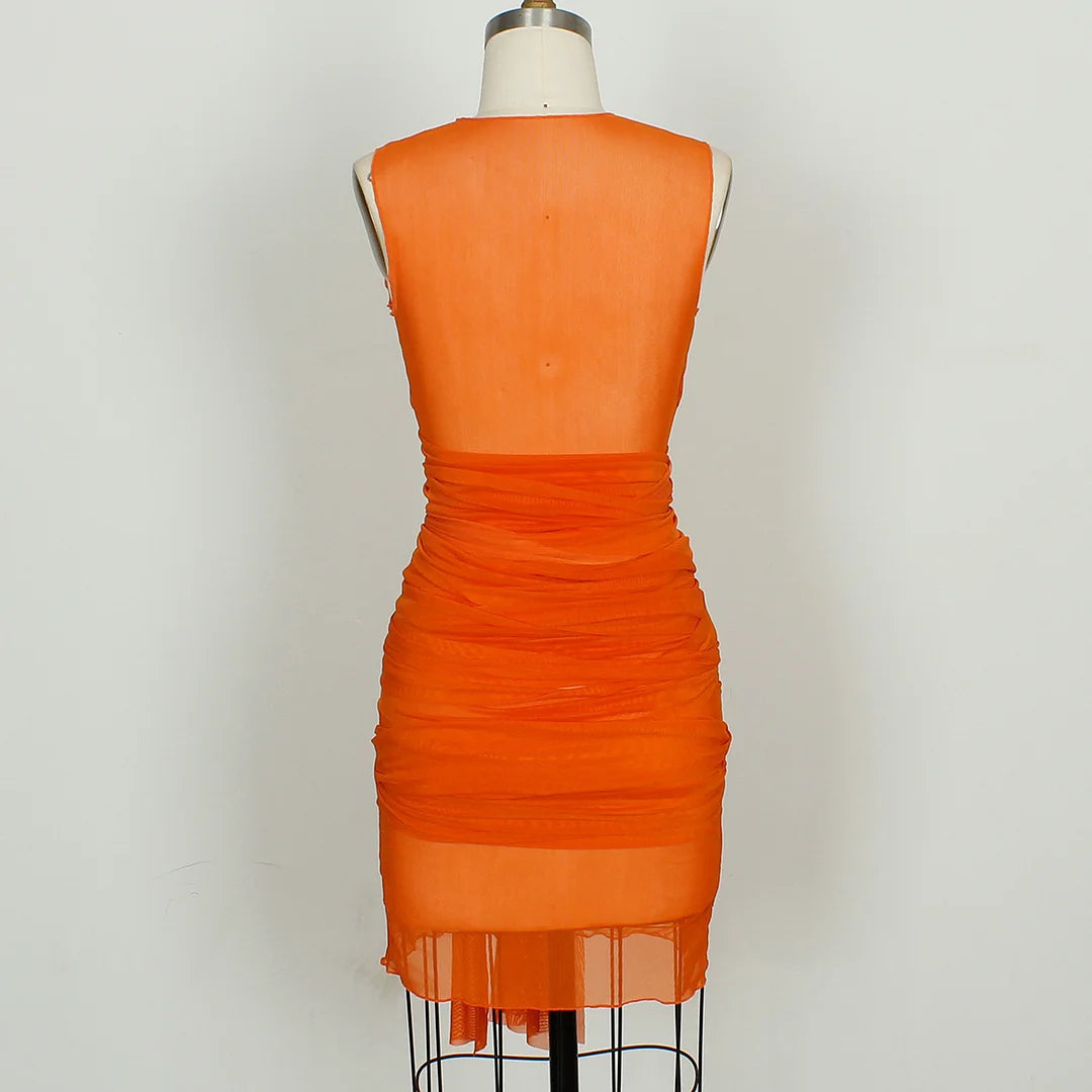 Sheer Mesh Wrap Tie Ribbon Mini Dress - Fashionpara