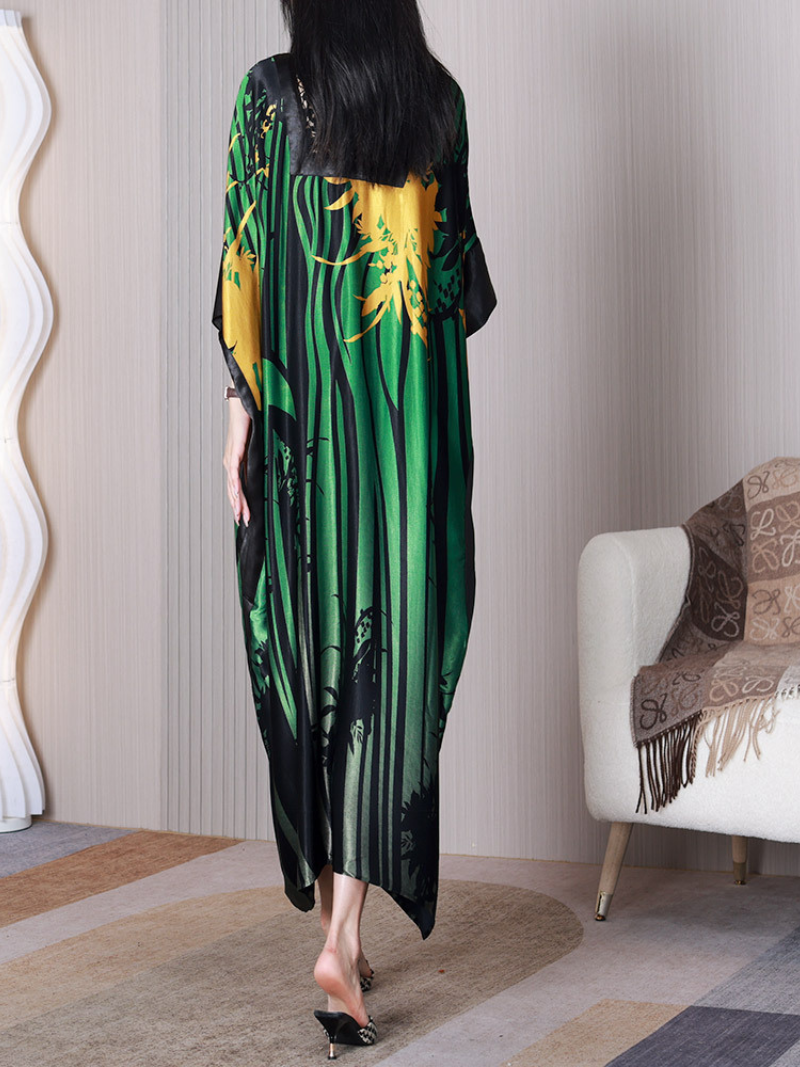 Abstract Print Square Neck Batwing Loose Maxi Dress 5