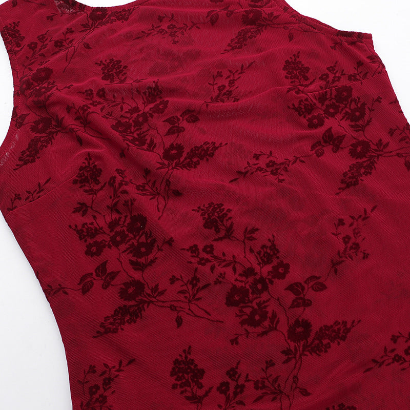 Floral Burnout High-Neck Sleeveless Bodycon Mini Dress 16