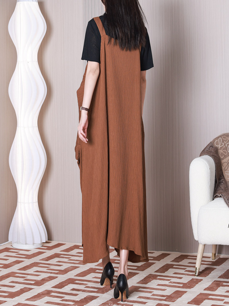 Crinkle Square Neck Sleeveless Pinafore Maxi Dress 2
