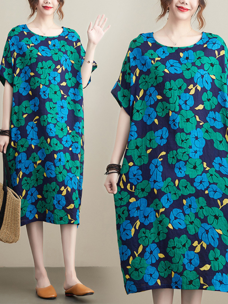 Summer Spirng Midi Dress with Short Sleeves - Fashionpara