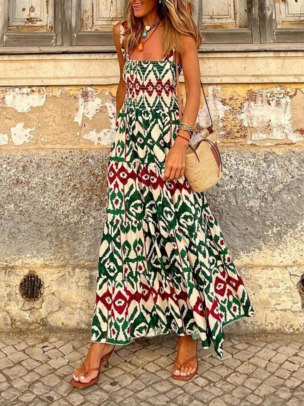 Unique Beach Vacation Printed Halter Hem Dresses - Fashionpara