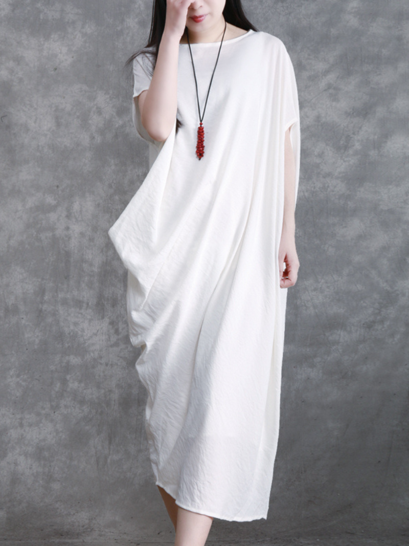 solid color long maxi dress loose bat sleeve long skirt - Fashionpara