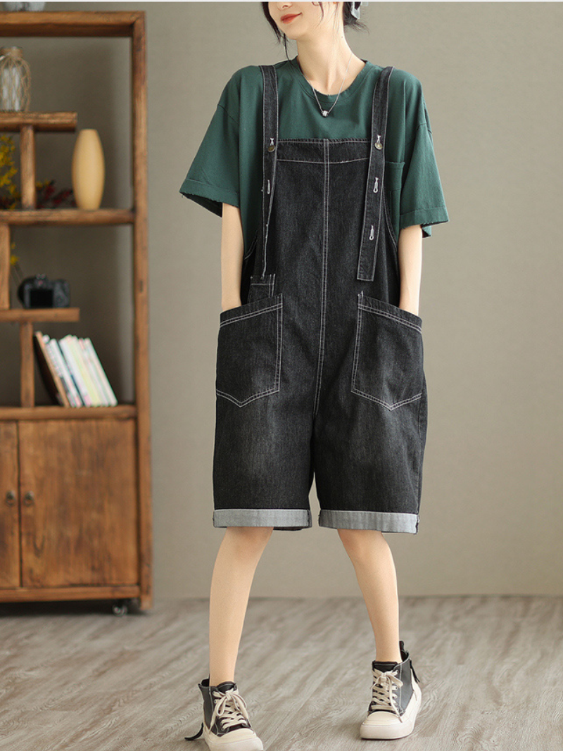 All You Need Denim High Waist Short Dungarees - Fashionpara
