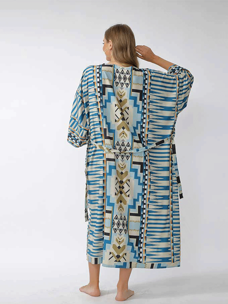 Printed Different Colors Polyester Long Length Gown Kimono Duster Robe - Fashionpara