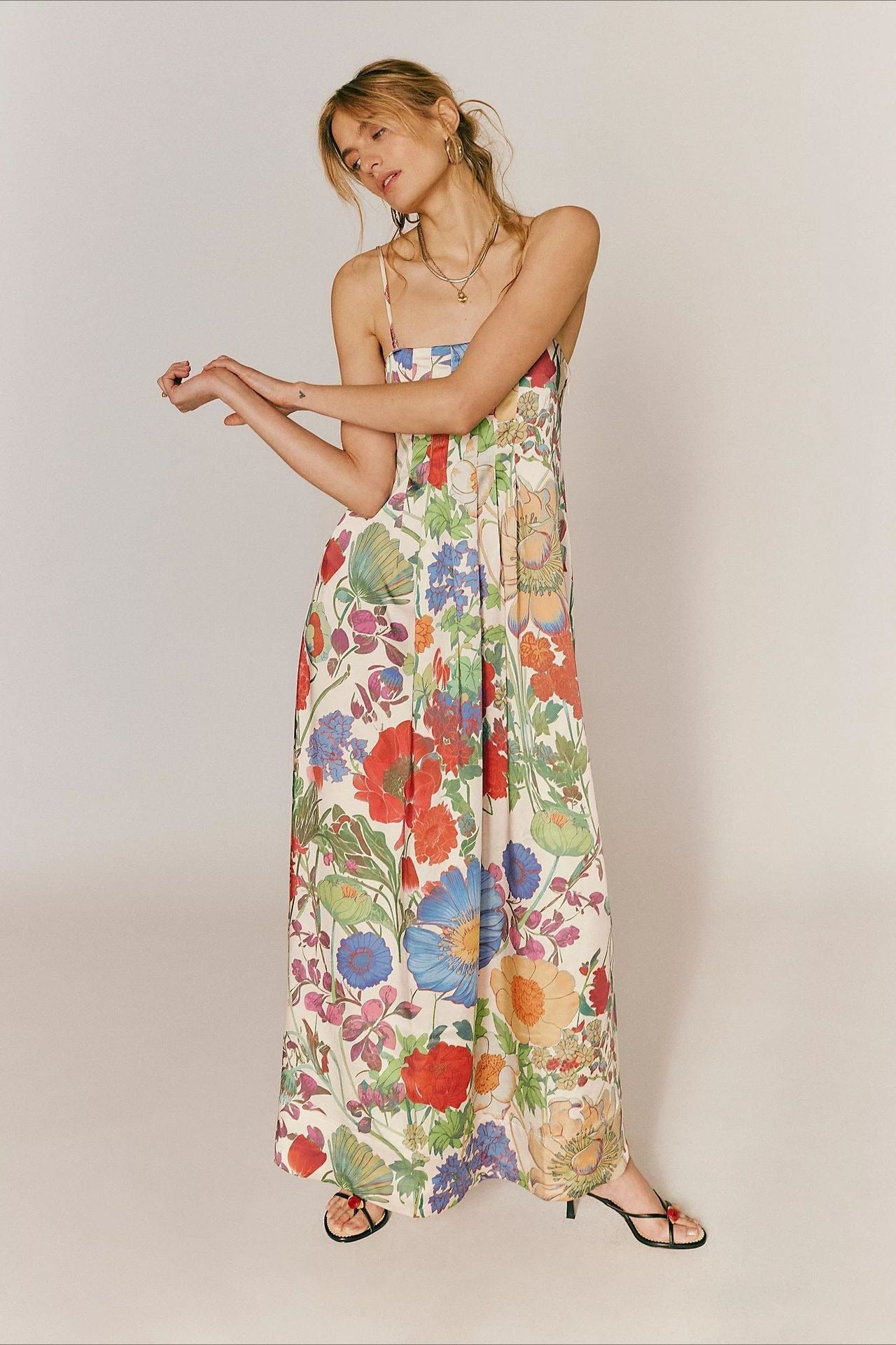 Chic Floral Print High-Waist A-Line Maxi Dress