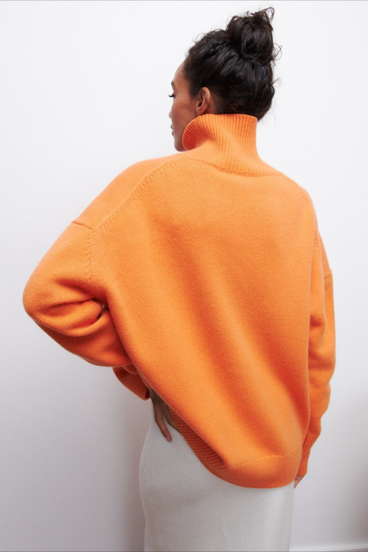 Asymmetric Cape Sleeve Turtleneck Knit Sweater 15
