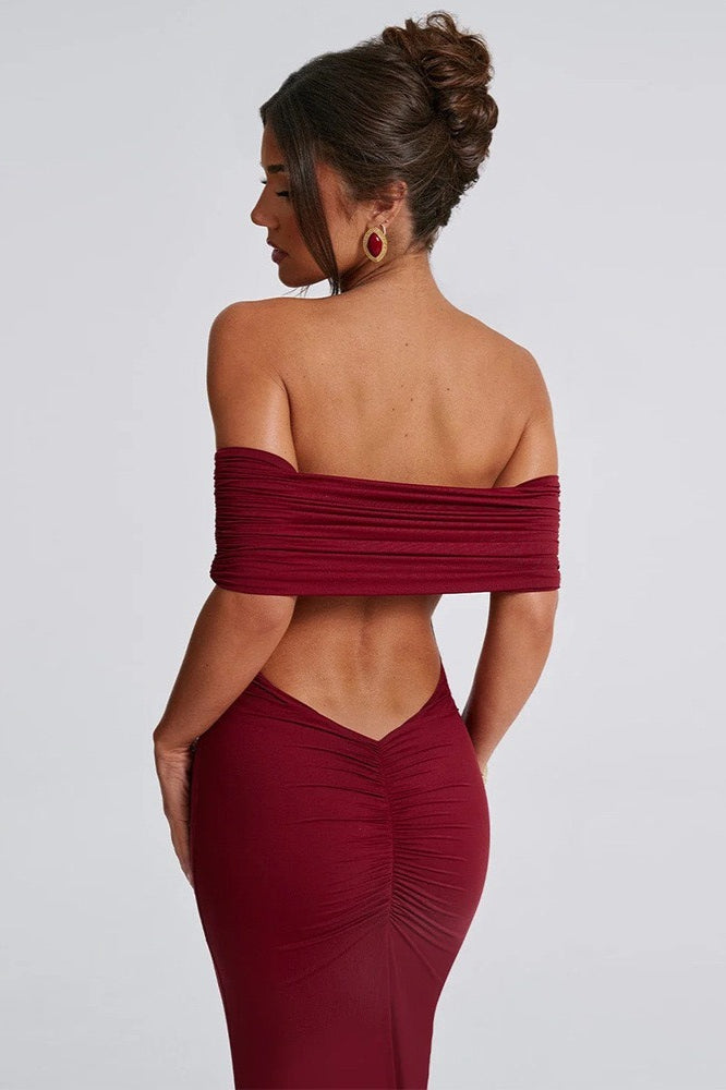 Off Shoulder Foldover Bardot Fishtail Maxi Dress 18