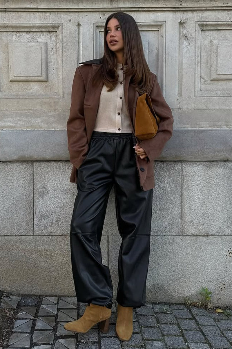 Relaxed Fit Suede Contrast Collar Coat