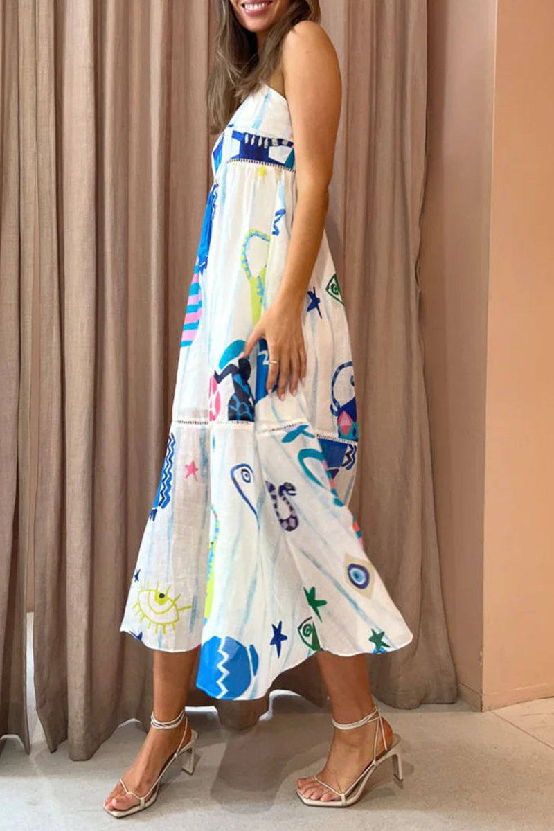 Sweet Elegant Print Patchwork Sling Dress Dresses - Fashionpara