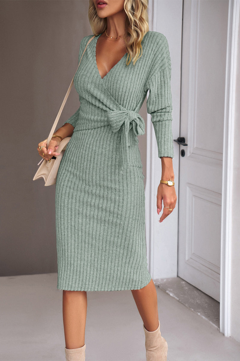 Celebrities Elegant Solid Frenulum V Neck One Step Skirt Dresses - Fashionpara