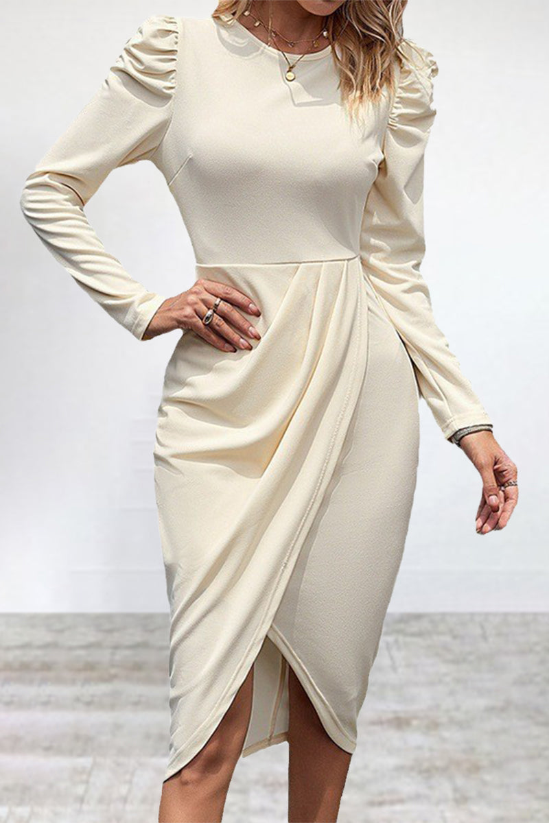 Elegant Solid Slit Asymmetrical O Neck Irregular Dress Dresses - Fashionpara