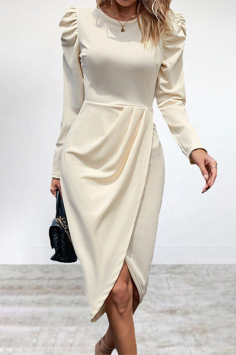 Elegant Solid Slit Asymmetrical O Neck Irregular Dress Dresses - Fashionpara