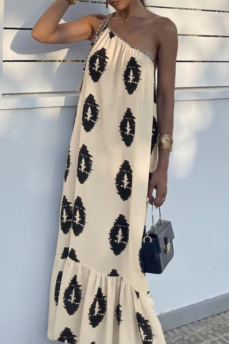 Sexy Casual Tie Dye Printing Oblique Collar Sleeveless Dress Dresses - Fashionpara