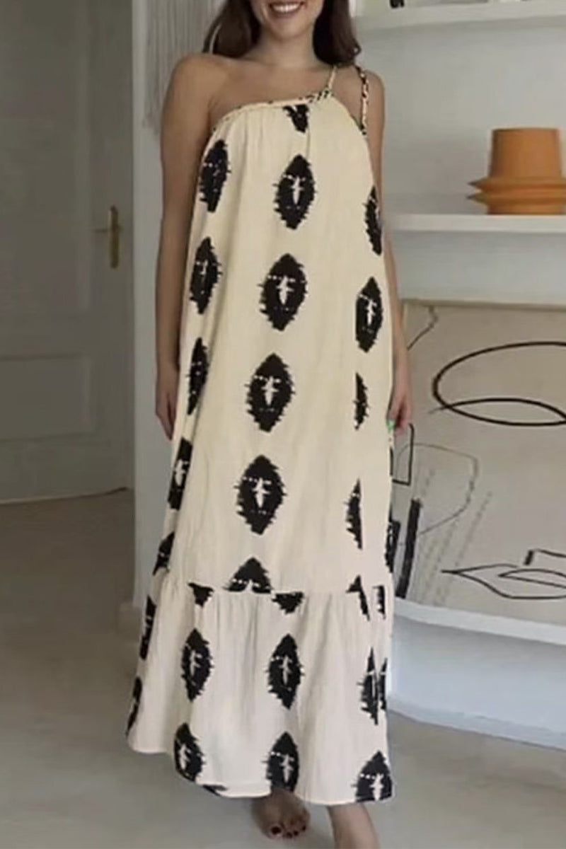 Sexy Casual Tie Dye Printing Oblique Collar Sleeveless Dress Dresses - Fashionpara
