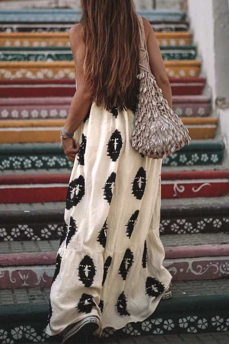 Sexy Casual Tie Dye Printing Oblique Collar Sleeveless Dress Dresses - Fashionpara