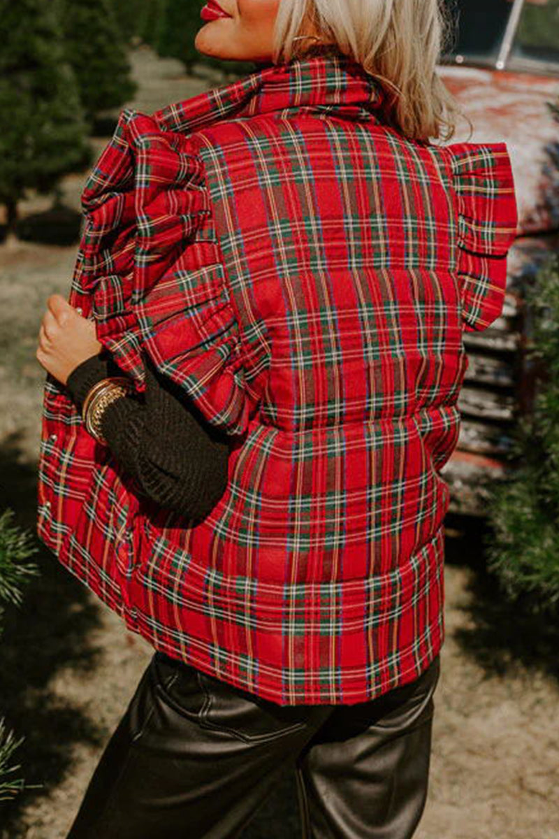 Casual Plaid Buckle Tops - Fashionpara