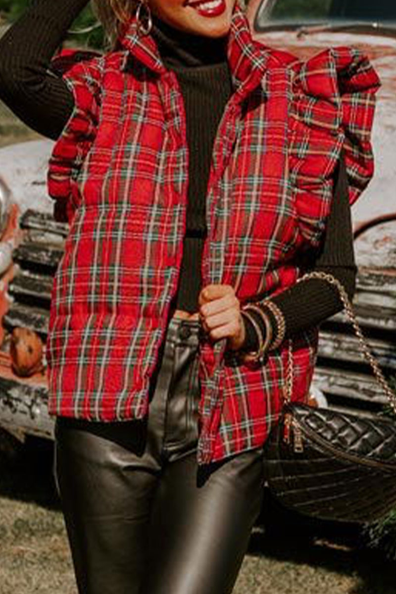 Casual Plaid Buckle Tops - Fashionpara