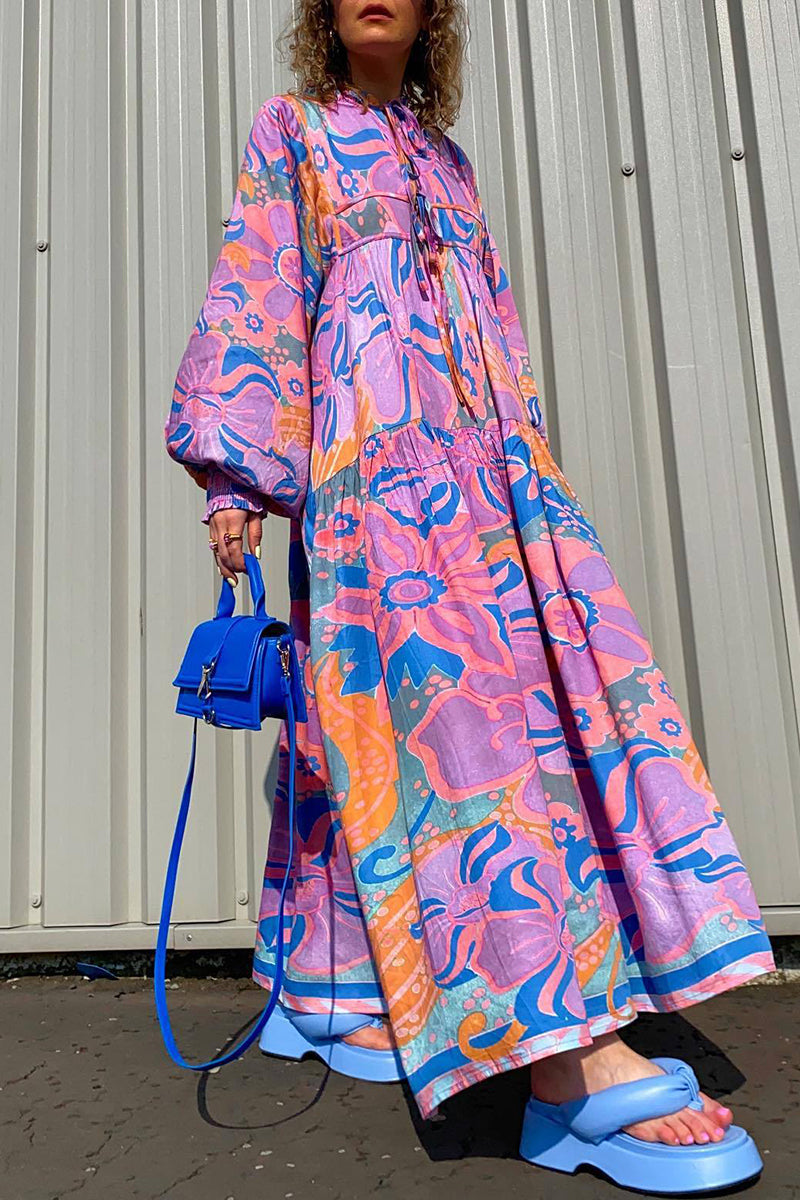 Elegant Geometric Print Frenulum O Neck Printed Dress Dresses - Fashionpara