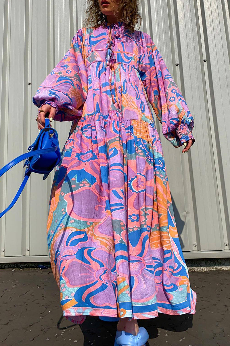 Elegant Geometric Print Frenulum O Neck Printed Dress Dresses - Fashionpara