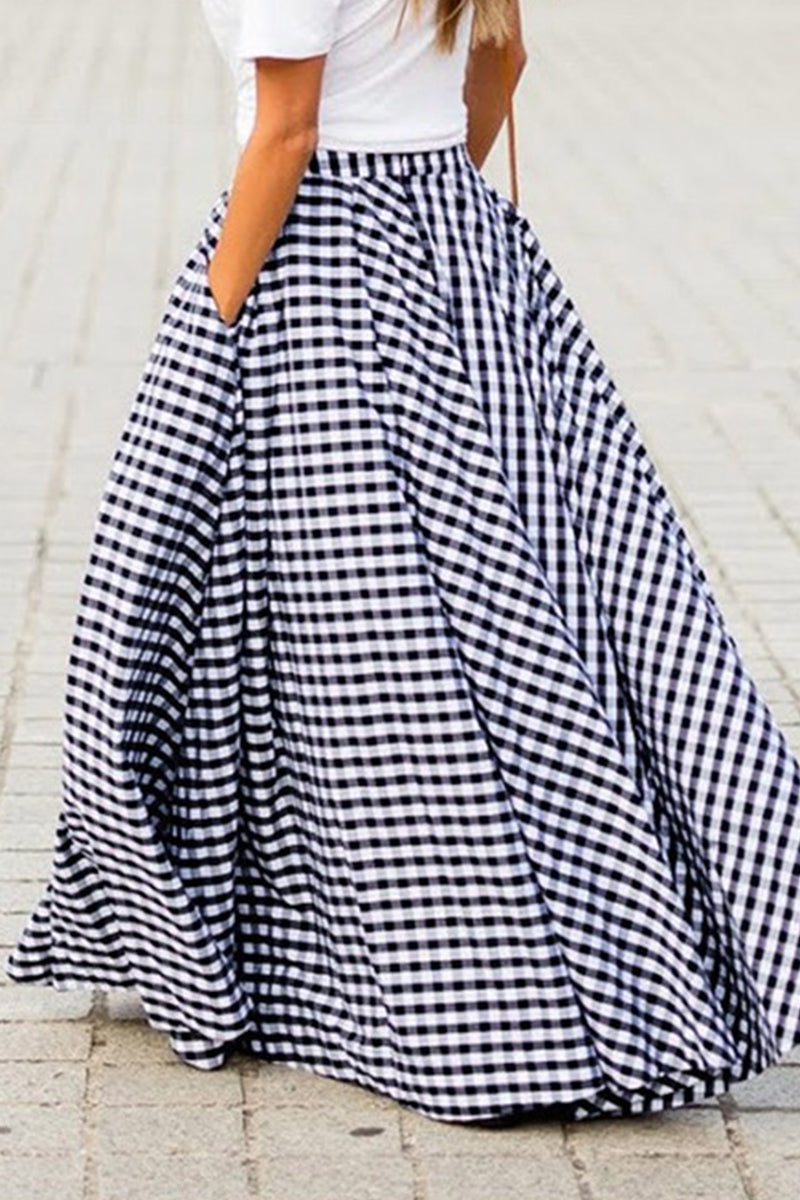 Casual Plaid Pocket Loose High Waist Type A Full Print Bottoms Fashionpara