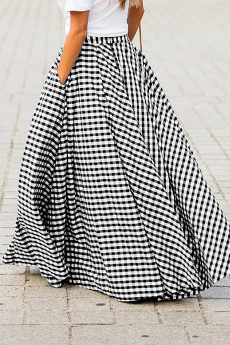 Casual Plaid Pocket Loose High Waist Type A Full Print Bottoms Fashionpara