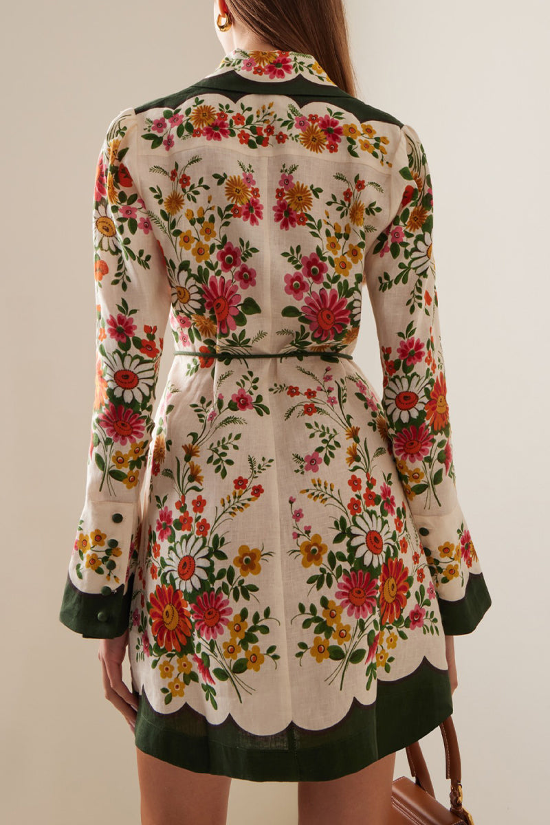 Vintage Elegant Floral Frenulum Turndown Collar Printed Dress Dresses Fashionpara