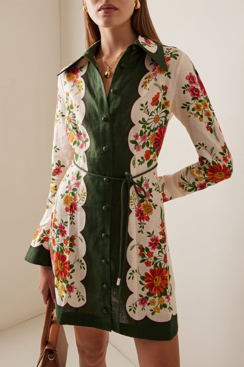 Vintage Elegant Floral Frenulum Turndown Collar Printed Dress Dresses Fashionpara