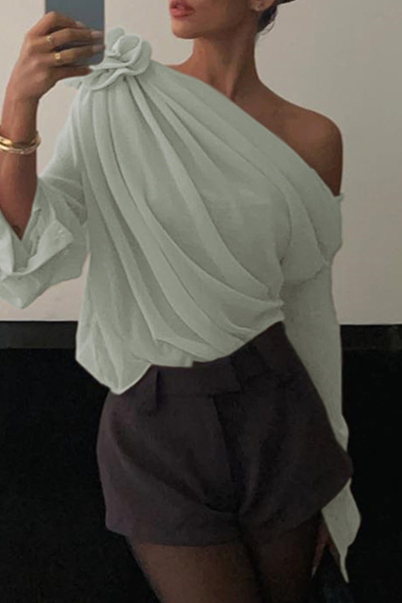 Casual Solid Patchwork Oblique Collar Tops - Fashionpara