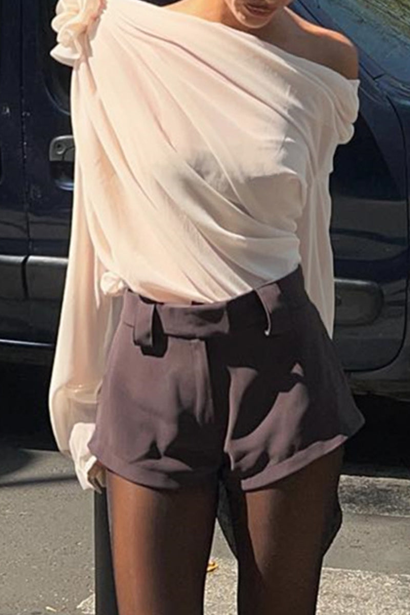 Casual Solid Patchwork Oblique Collar Tops - Fashionpara