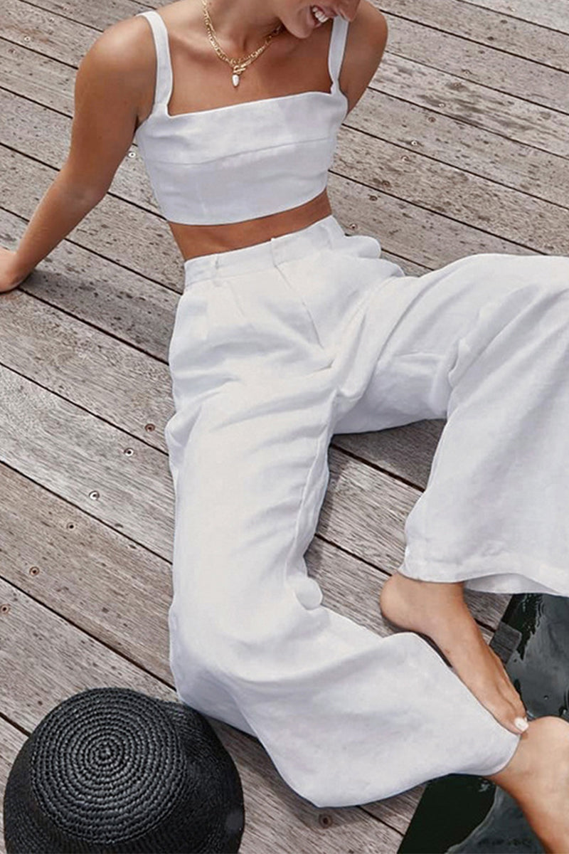 Casual Simplicity Solid Patchwork Square Collar Sleeveless Two Pieces - Fashionpara