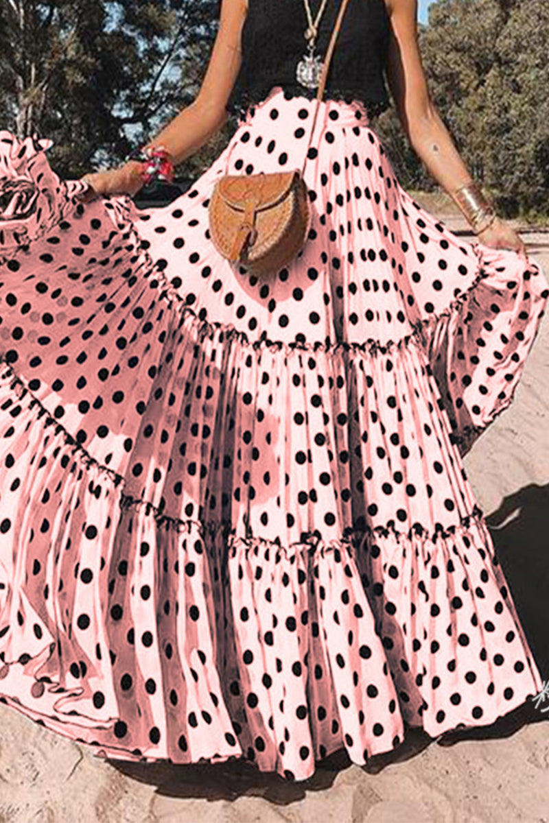 Elegant Polka Dot Patchwork High Waist Type A Patchwork Bottoms - Fashionpara