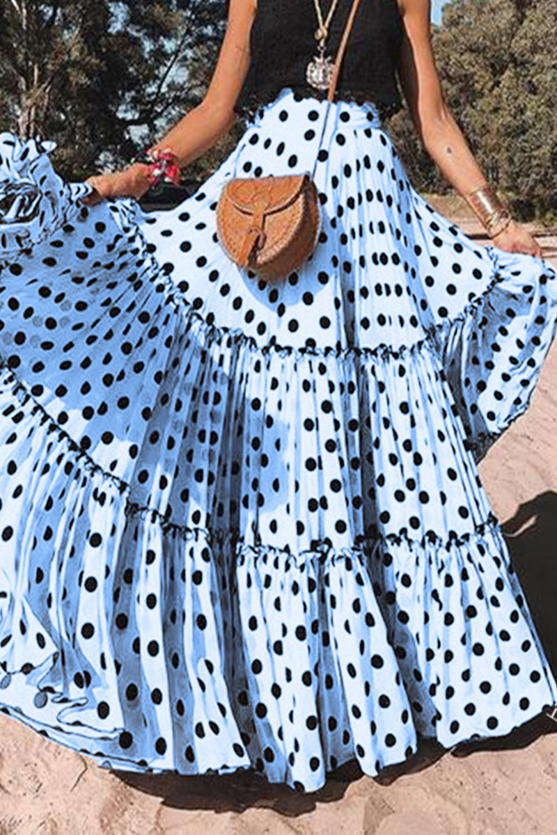 Elegant Polka Dot Patchwork High Waist Type A Patchwork Bottoms - Fashionpara