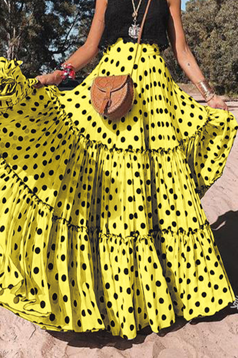 Elegant Polka Dot Patchwork High Waist Type A Patchwork Bottoms - Fashionpara